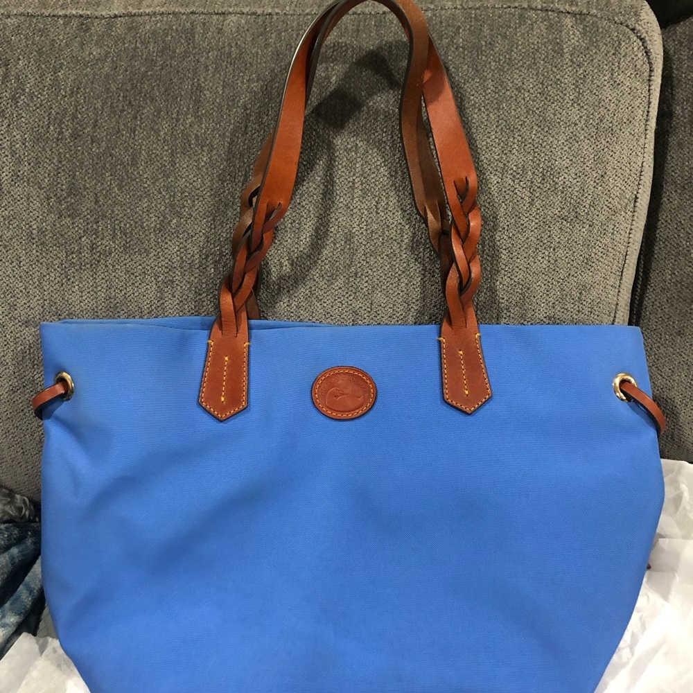 Dooney & Bourke Blue Tote with Brown Leather Braided Straps